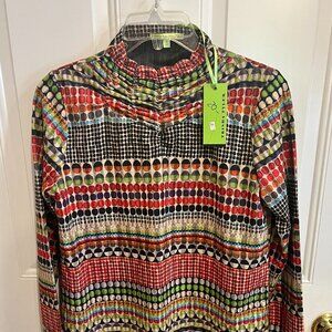Trisha Tyler Womens Top Small Multicolor Ruching Mock Neck Long Sleeve NWT